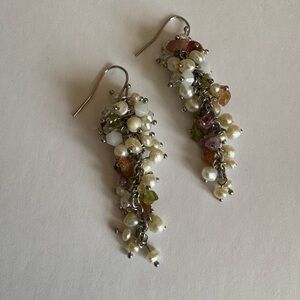 Elegant Pearl and Gemstone Dangle Earrings
